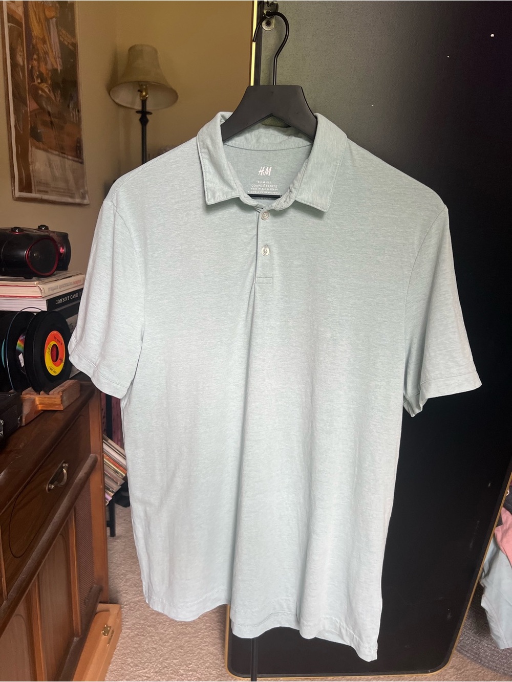 H&M Men's Pale Mint Green Slim Fit Polo Shirt Size Medium